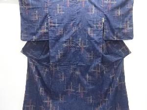 アンティーク　竹模様織出し手織り紬着物